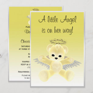 Yellow Angel Teddy Bear Baby shower Kaart