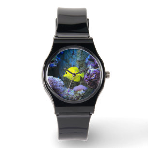 Yellow Angelfish en koraal foto Horloge