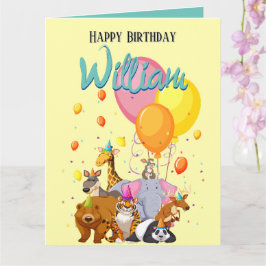 Yellow Animal Birthday Party Kaart