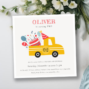 Yellow Any Age Birthday Party Cake Truck Invite Bedankkaart