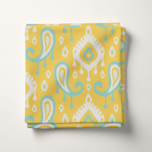Yellow Aqua en Mint Ikat Paisley Stof