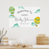 Yellow Aqua Hot Air Balloons Baby shower Welkom Poster (Keuken)