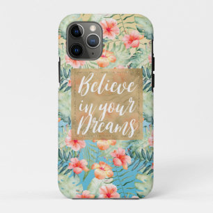 Yellow Aqua Pink Peach Hibiscus Floral Gold Dream iPhone 11 Pro Hoesje