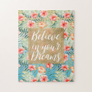  Yellow Aqua Pink Peach Hibiscus Floral Gold Dream Legpuzzel