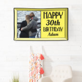 Yellow Art Deco 30th Photo Birthday Spandoek (Insitu)