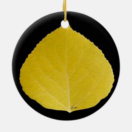 Yellow Aspen Leaf #5 Keramisch Ornament (Achterkant)