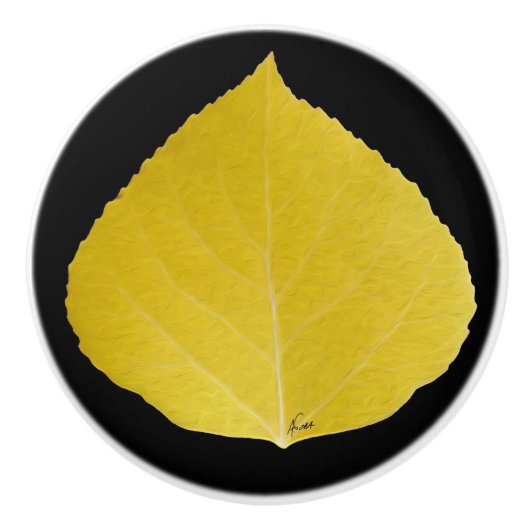 Yellow Aspen Leaf #5 Keramische Knop (Voorkant)