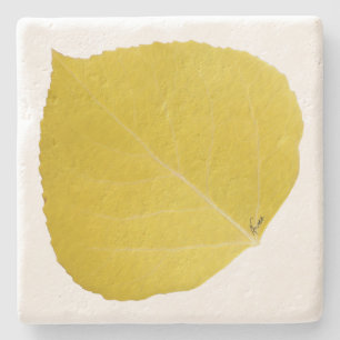Yellow Aspen Leaf #5 Stenen Onderzetter