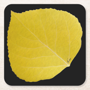 Yellow Aspen Leaf #5 Vierkante Kartonnen Onderzetter