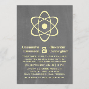 Yellow Atomic Chalkboard Wedding Invite Kaart