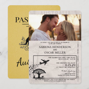 Yellow Australia Passport Wedding Invitation Kaart