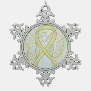 Yellow Awareness Ribbon Angel Gepersonaliseerd Orn Tin Sneeuwvlok Ornament