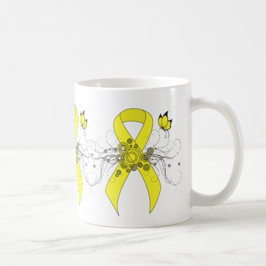 Yellow Awareness Ribbon with Butterfly Coffee Mug (Droite)