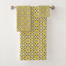 Yellow background  star geometric pattern  bad handdoek