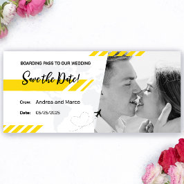 Yellow Beach Boarding Pass Bruiloft Save the Date