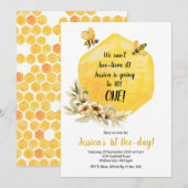 Yellow Bee 1er Anniversaire Fête Invitation (Devant / Derrière)