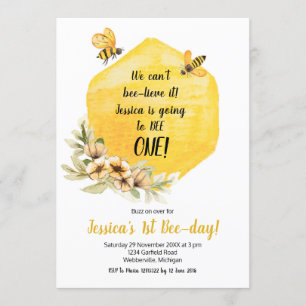 Yellow Bee 1er Anniversaire Fête Invitation