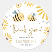 Yellow Bee and Sunflower First Bee-day Bedankt Ronde Sticker (Voorkant)