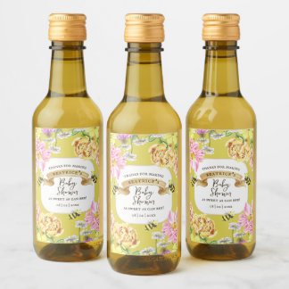 Yellow Bee en Wildflower Baby shower Favorieten Wijn Etiket