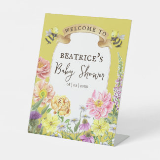 Yellow Bee en Wildflower Baby shower Welkom Reclamebord Met Voetstuk