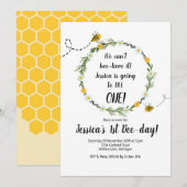 Yellow Bee Rustic 1st Birthday Party Invitation Kaart (Voorkant / Achterkant)