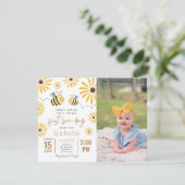 Yellow Bee Sunflower Virtual First Bee-day Foto Kaart (Staand voorkant)