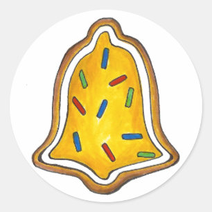 Yellow Bell Sugar Cookie Sprinkles Kerstmis Ronde Sticker