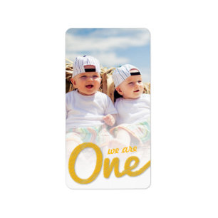 Yellow Big Sketch One Twins Kind 1e verjaardag Fot Etiket