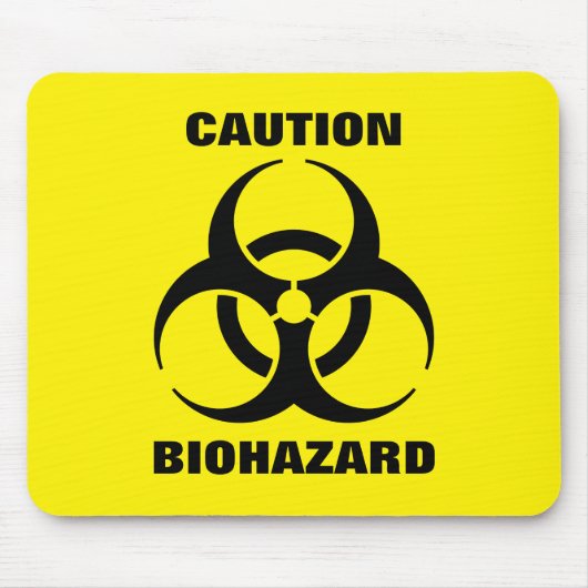 Yellow Biohazard Symbool Warning Sign. Muismat (Voorkant)