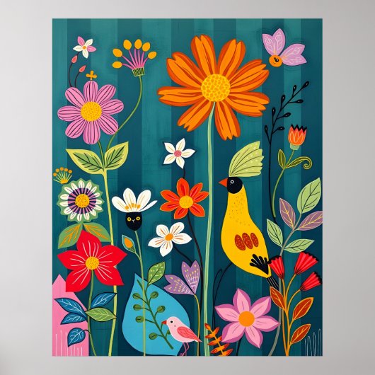 Yellow Bird 2 grillige flora en fauna Poster (Voorkant)