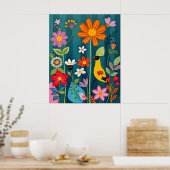 Yellow Bird 2 grillige flora en fauna Poster (Keuken)