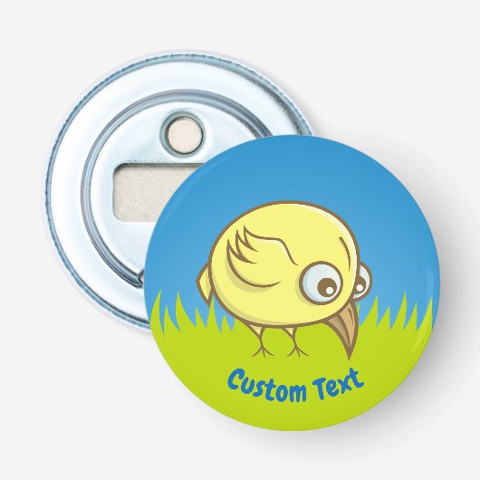 Yellow bird cartoon flesopener button flesopener (Voorkant)