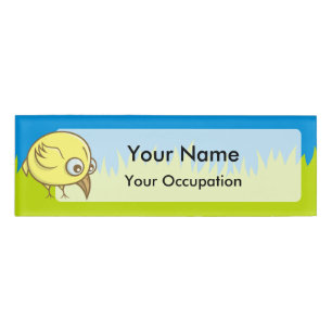Yellow bird cartoon naamplaatje naambadge