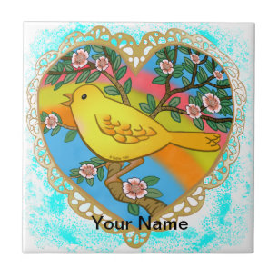 Yellow Bird Heart Tegeltje