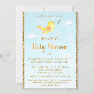 *~* Yellow Birdie Glitter Baby shower Invitation Kaart