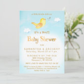 ** Yellow Birdie Sky Cloud Baby shower Uitnodiging (Staand voorkant)