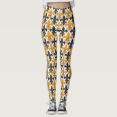 Yellow Black Baroque Fleur-de-lis Pattern Design  Leggings (Voorkant)