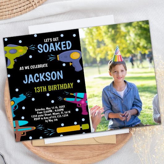 Yellow Black Blue Photo Arme à eau Invitations