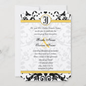 Yellow Black Bubble bee Damask Wedding Invite Kaart (Voorkant)