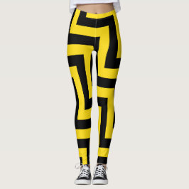 Yellow Black Chevron Geometric Dagonal Stripes Leggings