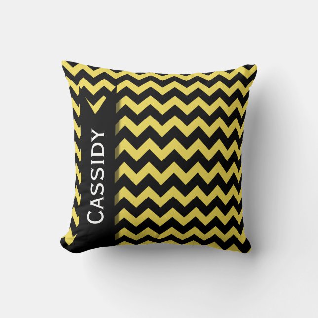 Yellow Black Chevron Pattern & persoonlijke naam Kussen (Voorkant)