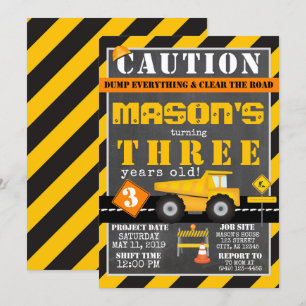 Yellow Black Construction Zone Dump Truck Party Kaart