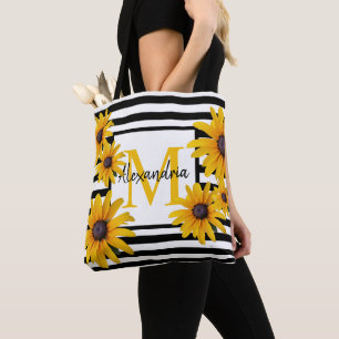Yellow Black-Eyed Susan Monogram Black Stripe Draagtas
