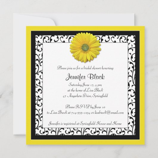 Yellow Black Gerber Daisy Bridal Shower Kaart (Achterkant)