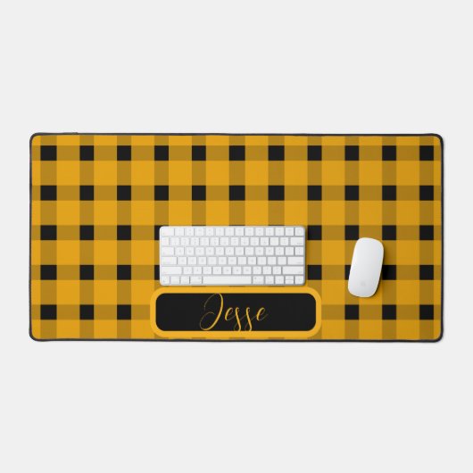 Yellow Black Gingham Pattern Bureaumat (Keyboard & Muis)