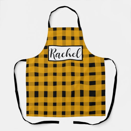 Yellow Black Gingham Persoonlijk Schort (Voorkant)
