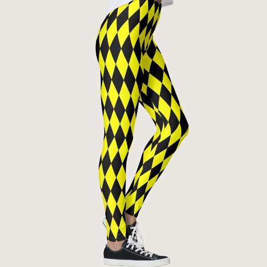 Yellow Black Harlequin Diamonds Checkers Design  Leggings