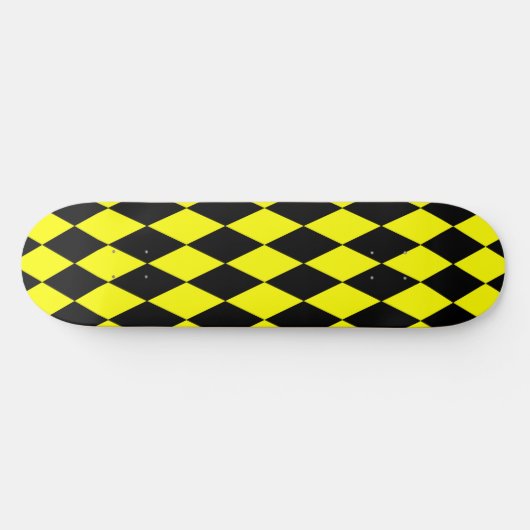 Yellow Black Harlequin Diamonds Checkers Design  Skateboard (Horizontaal)