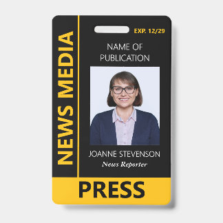 Yellow Black News Media Press Photo Badge