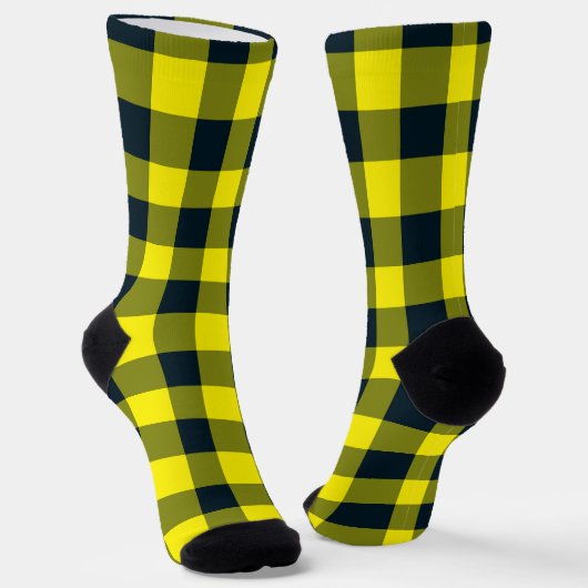 Yellow Black Plaid Checker Pattern Sokken (Gebogen)